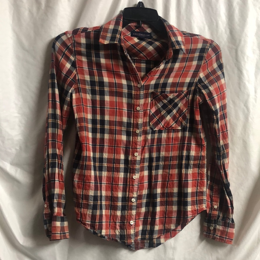 Small petite Aeropostale flannel plaid long sleeved top